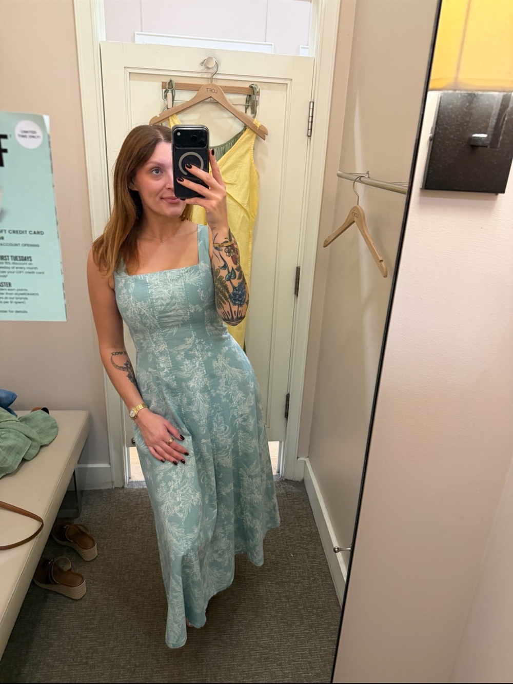 Women’s Square-Neck Midi Dress in Light Aqua